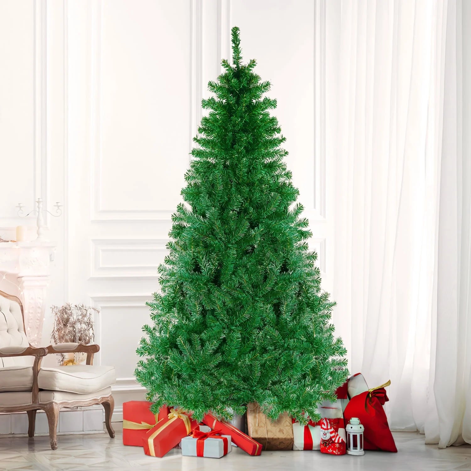 6FT Artificial Christmas Tree W/ 800 Tips, Holiday Xmas Tree for Indoor Outdoor Decor, Fir Christmas Tree with Metal Base - Green