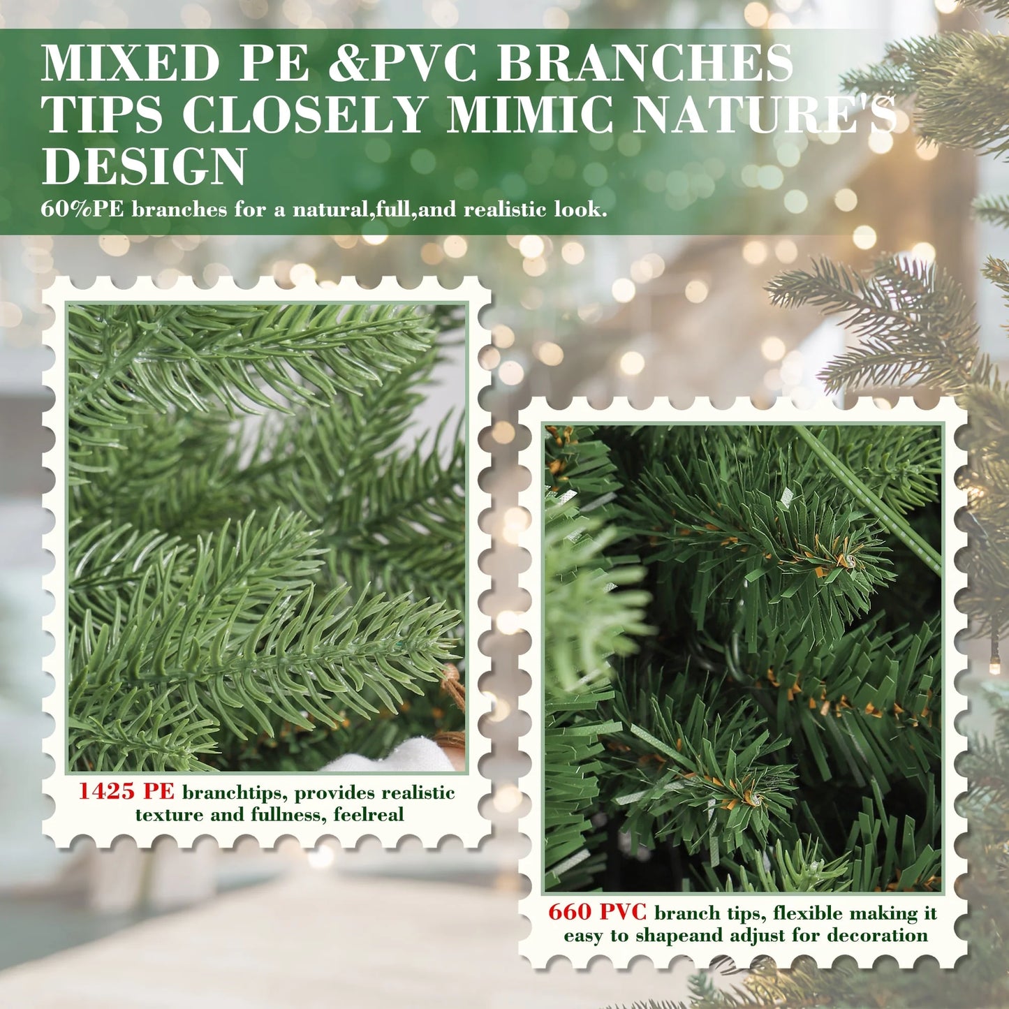 6Ft Hinged Pre-Lit Christmas Tree with 2085 PE & PVC Tips, 400 Warm White LED Lights, Artificial Fir Xmas Tree with Metal Stand & Large Storage Bag for Holiday Decoration