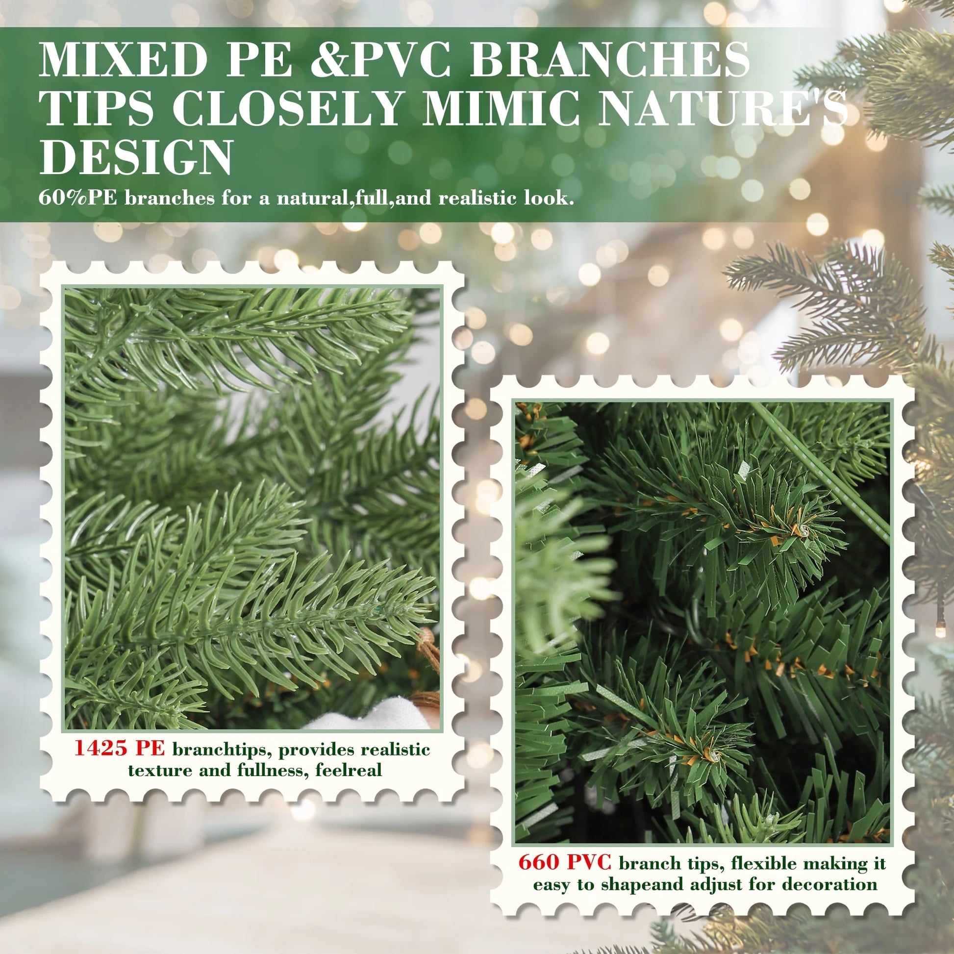 6Ft Hinged Pre-Lit Christmas Tree with 2085 PE & PVC Tips, 400 Warm White LED Lights, Artificial Fir Xmas Tree with Metal Stand & Large Storage Bag for Holiday Decoration