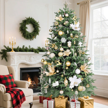 6Ft Hinged Pre-Lit Christmas Tree with 2085 PE & PVC Tips, 400 Warm White LED Lights, Artificial Fir Xmas Tree with Metal Stand & Large Storage Bag for Holiday Decoration