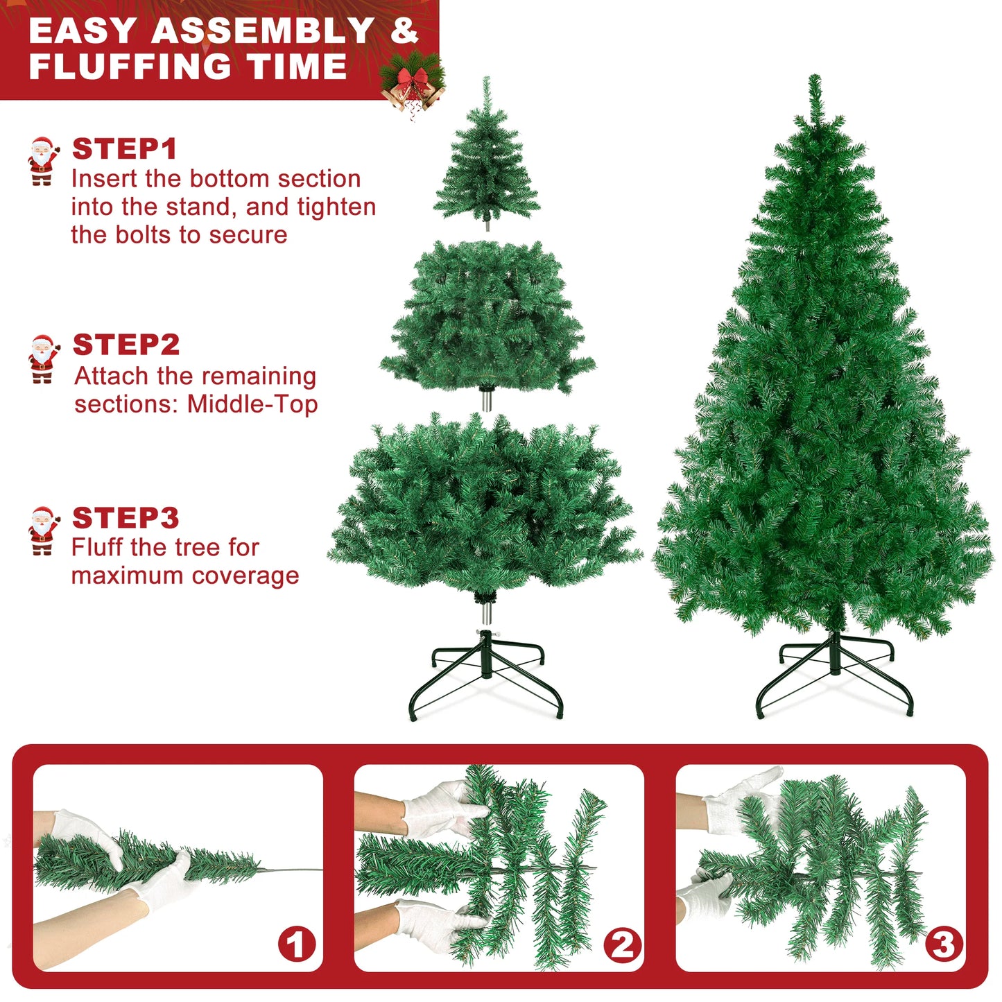 6FT Artificial Christmas Tree W/ 800 Tips, Holiday Xmas Tree for Indoor Outdoor Decor, Fir Christmas Tree with Metal Base - Green