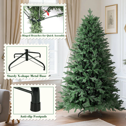 6Ft Hinged Pre-Lit Christmas Tree with 2085 PE & PVC Tips, 400 Warm White LED Lights, Artificial Fir Xmas Tree with Metal Stand & Large Storage Bag for Holiday Decoration