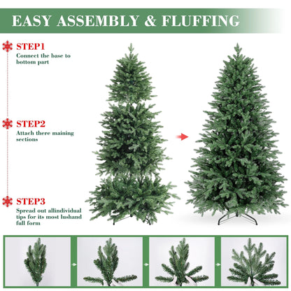 6Ft Hinged Pre-Lit Christmas Tree with 2085 PE & PVC Tips, 400 Warm White LED Lights, Artificial Fir Xmas Tree with Metal Stand & Large Storage Bag for Holiday Decoration