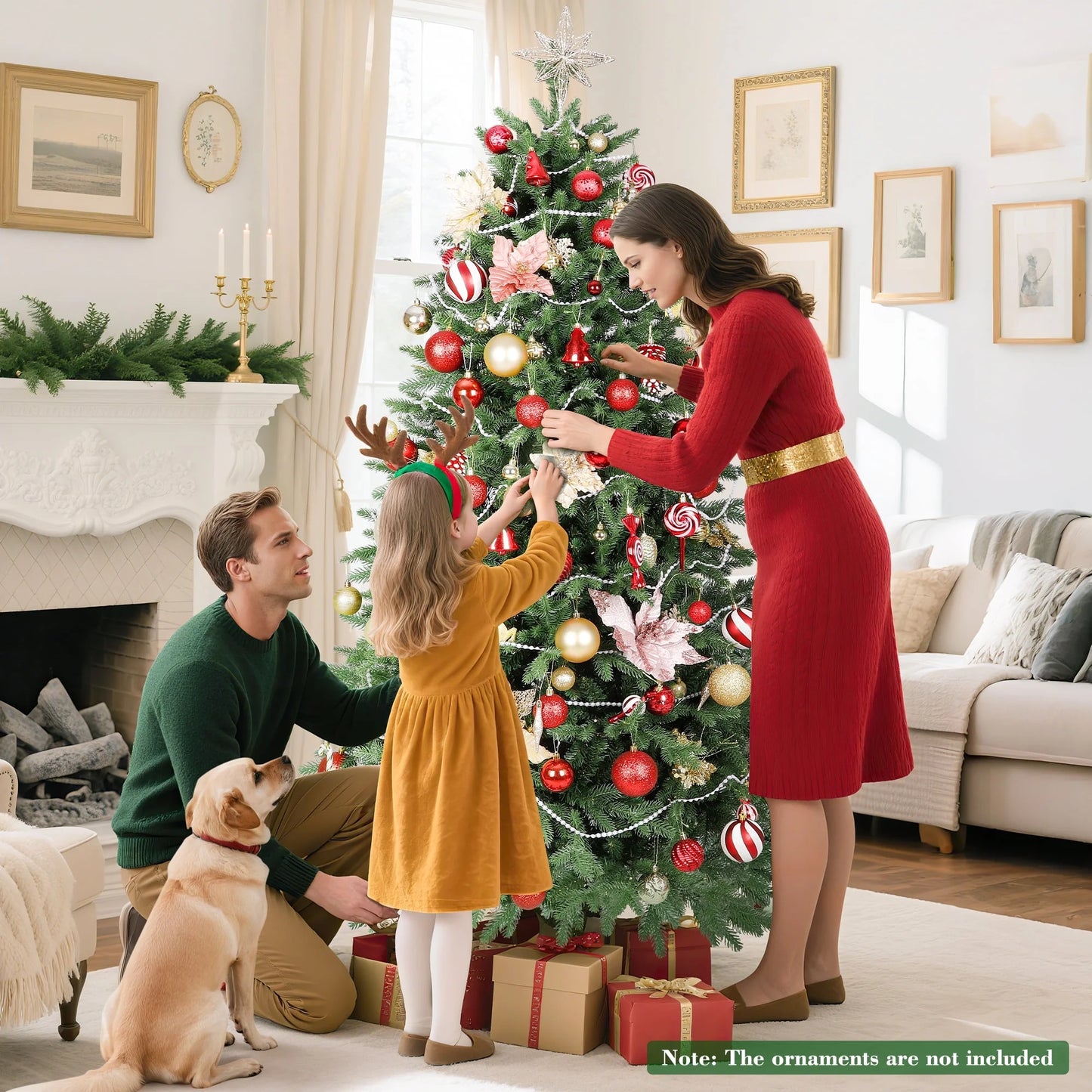 6Ft Hinged Pre-Lit Christmas Tree with 2085 PE & PVC Tips, 400 Warm White LED Lights, Artificial Fir Xmas Tree with Metal Stand & Large Storage Bag for Holiday Decoration