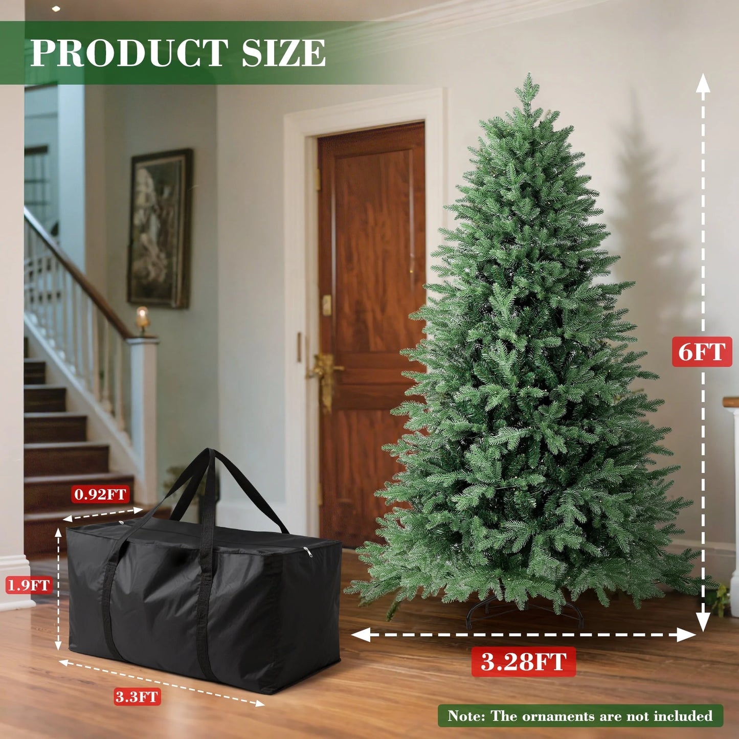6Ft Hinged Pre-Lit Christmas Tree with 2085 PE & PVC Tips, 400 Warm White LED Lights, Artificial Fir Xmas Tree with Metal Stand & Large Storage Bag for Holiday Decoration