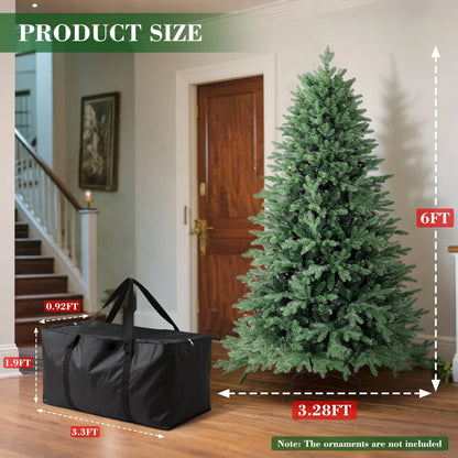 6Ft Hinged Pre-Lit Christmas Tree with 2085 PE & PVC Tips, 400 Warm White LED Lights, Artificial Fir Xmas Tree with Metal Stand & Large Storage Bag for Holiday Decoration