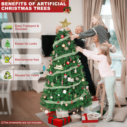 6FT Artificial Christmas Tree W/ 800 Tips, Holiday Xmas Tree for Indoor Outdoor Decor, Fir Christmas Tree with Metal Base - Green